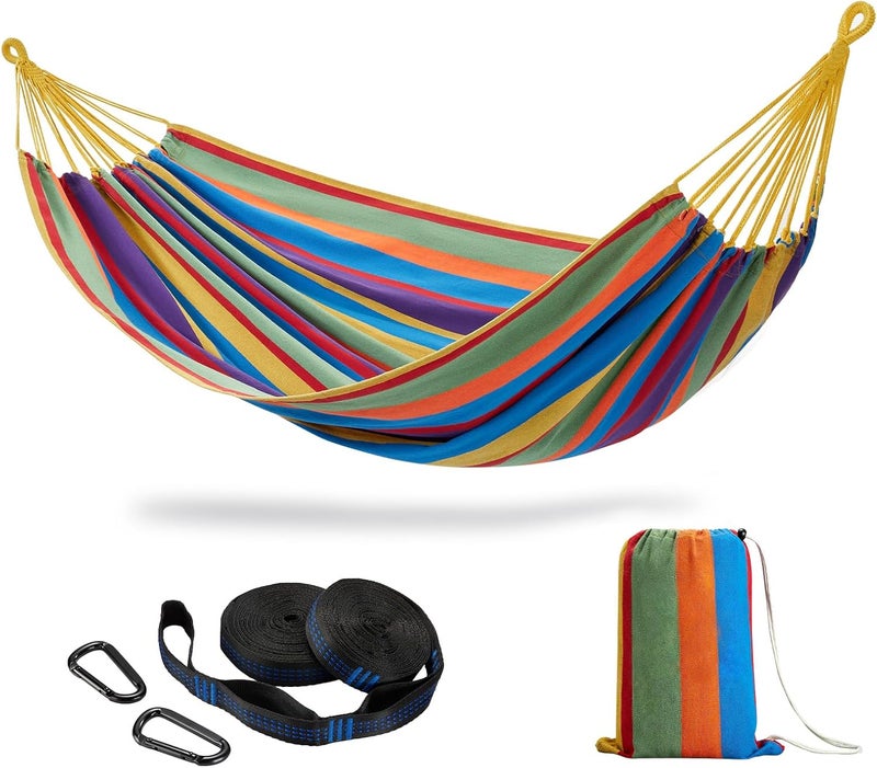 CHULIM Brazilian Double Hammock with Tree Straps,Extra Large 94x63IN,2 Persons Hammock for Backyard Patio Outdoor and Indoor,450lbs Weight Capacity,Soft Woven Cotton Fabric - Tropical - Image 1